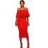 Zhara Red Off-The-Shoulder Double Ruffle Dress #Midi Dress #Red